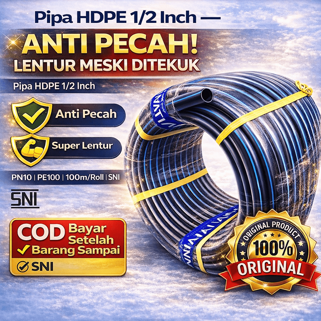 Pipa HDPE 1/2 Inch PN 10(100m/Roll) PE100 Anti Pecah Dan Lentur - Gambar 2