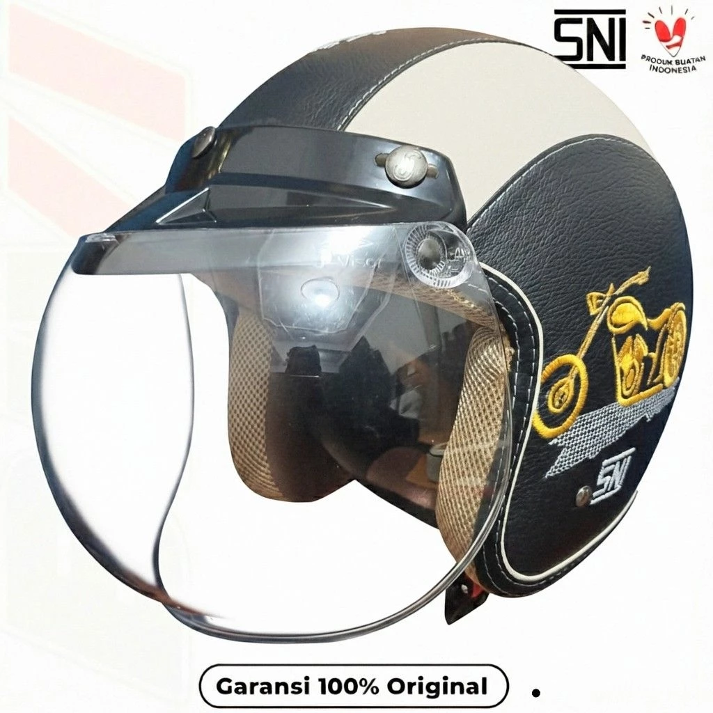 HELM BIVI Bogo Full Kulit Bordir SNI Retro Half Face Pria Wanita Hijab Dewasa - Gambar 4