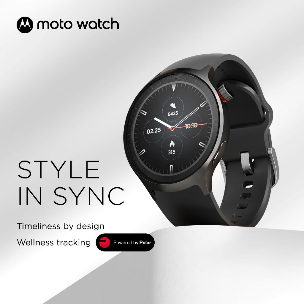 Moto Watch 1.4" OLED Display AOD - Dual Frequency GPS - 47mm - Built-in Mic & Speaker - powered by Polar - 13 days Battery - Stainless Steel Frame - GorillaGlass3 - 1ATM Underwater Protection