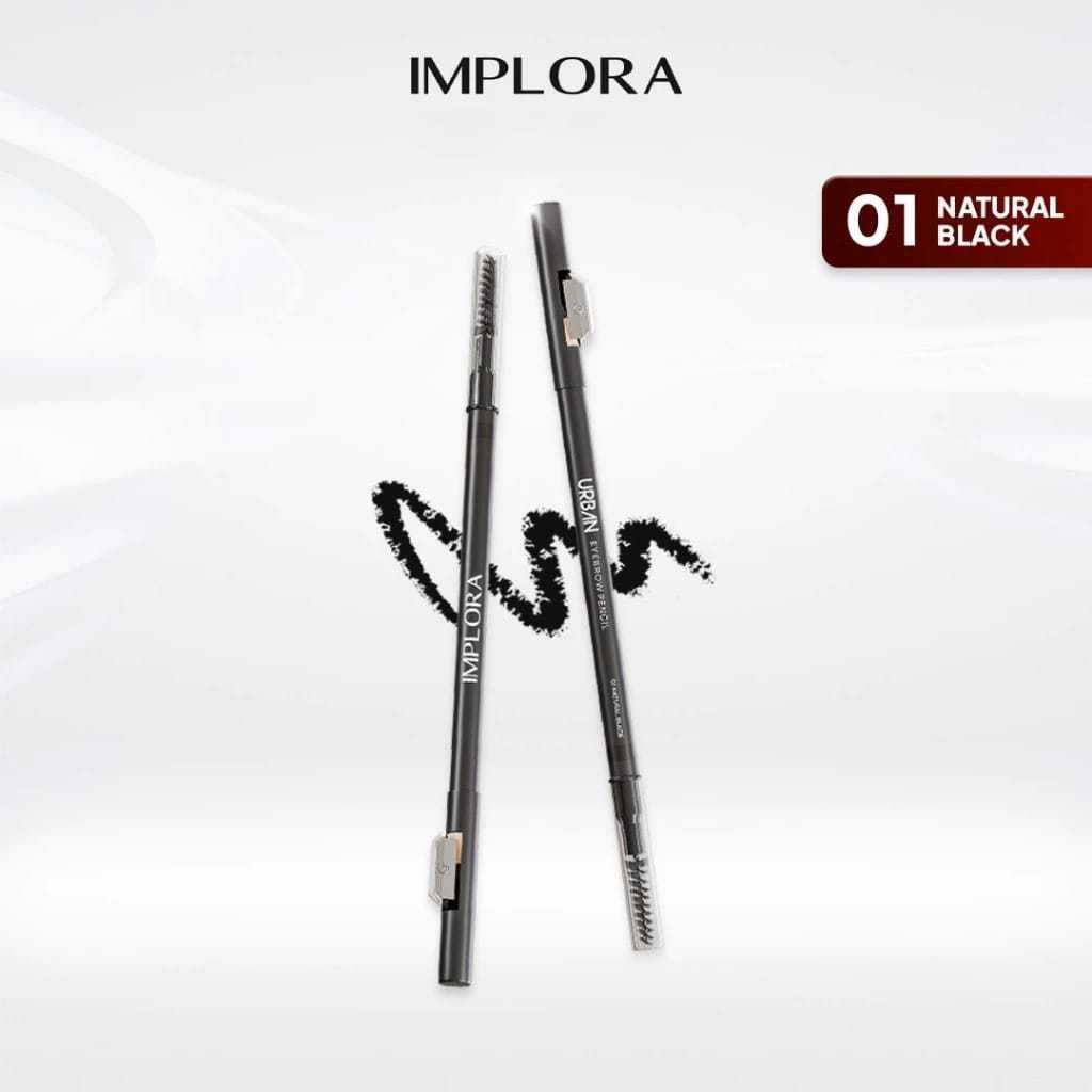 IMPLORA Eye Brow Pencil 2 IN 1 ( PENSIL + SERUTAN + SIKAT ) - Black / Merah Jingga Official - Gambar 2