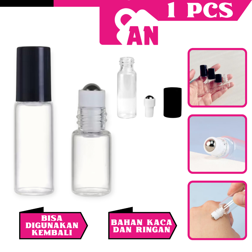1PCS Botol Parfum Roll On Oil Kaca Mini 3ml 5ml Bening Bottle Wadah Isi Ulang Bola Roller A174