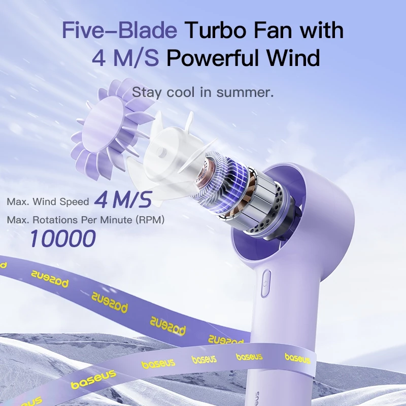 Baseus GoTrip DT1 Mini Handheld Fan Turbo Fan Adjustable Cooling Strong Wind Hand Small Pocket Fan - Gambar 3