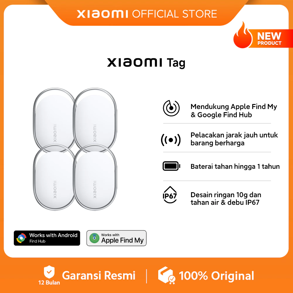 Xiaomi Tag / Support Apple Find My & Google Find Hub / Lacak Barang Jarak Jauh / Baterai Tahan Lama / Tahan Debu dan Air IP67 / GPS Mini Pelacak Lokasi [Xiaomi Official Store]