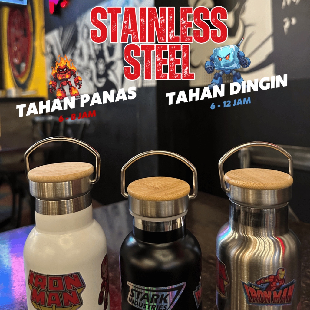 TUMBLER GRIP IRONMan Genz Vacuum Insulated Tutup Bambu Tumbler Stainless Steel 500ml Tahan Dingin foto 3