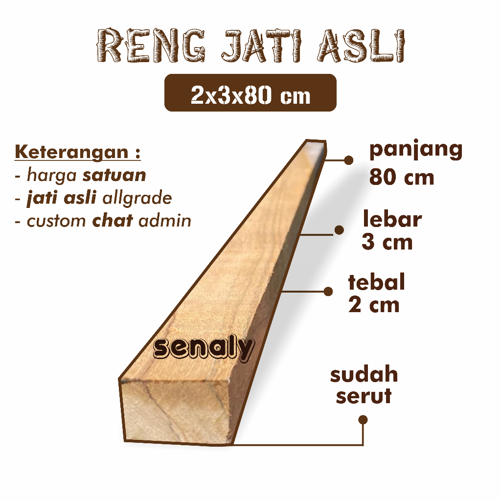 Reng Stik 2x3x80 cm Kayu Jati Asli Allgrade Sudah Serut Planner Bahan Kerajinan DIY Kandang Serbaguna