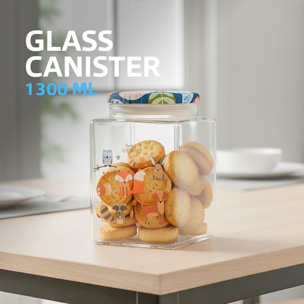Toples Kaca Kotak 970 ml Toples Snack Kaca Kedap Udara - Gambar 2