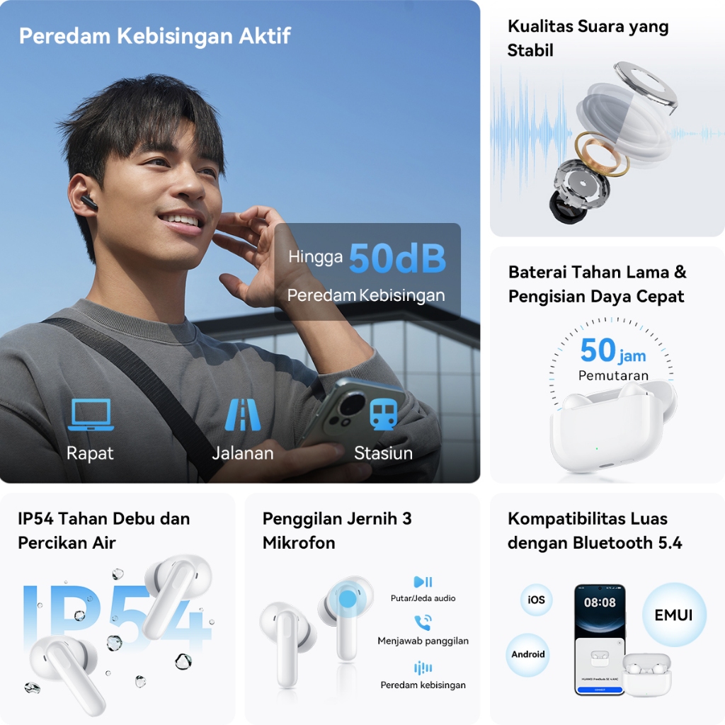 [8.8 s/d 20%*] HUAWEI FreeBuds SE 4 ANC TWS l Up to 50dB l 10mm Dynamic Driver / 50H Long Battery Life l IP54 - Gambar 2