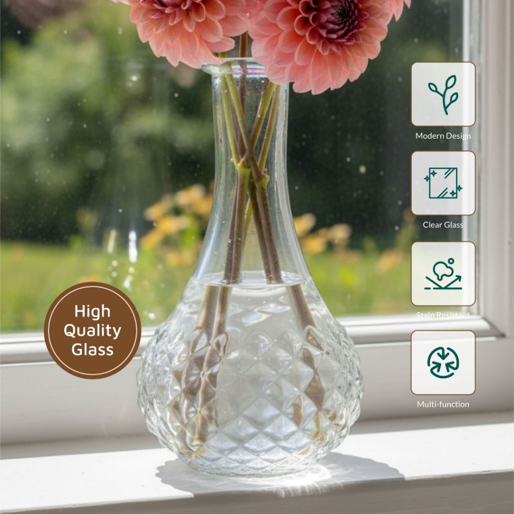 Home Decor Glass Vase Vas Bunga Bening Kaca Cantik 21 cm - Gambar 3