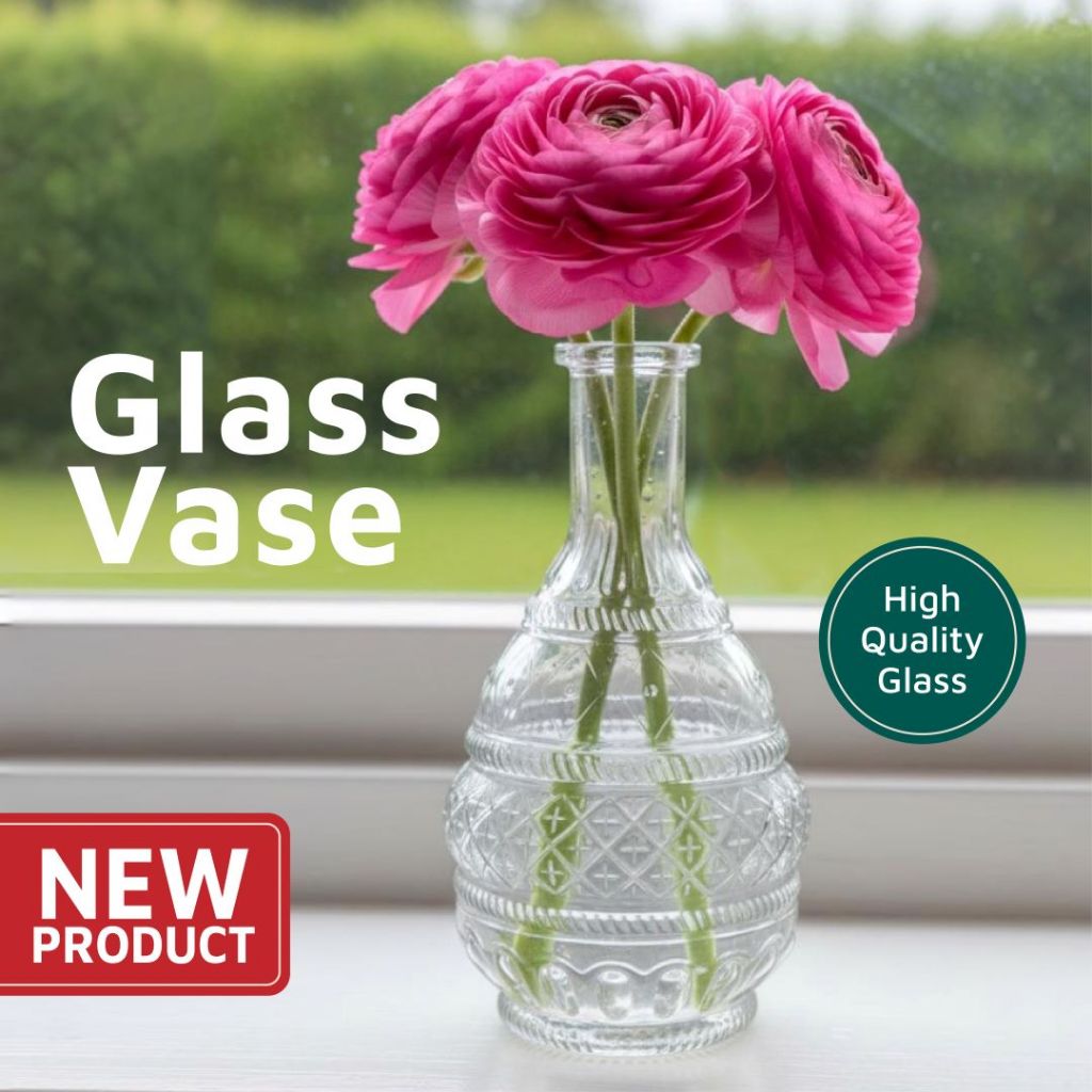Vas Kaca Unik Tabung Kristal Bulat Bermotif 22 cm Vase Home Decor - Gambar 4