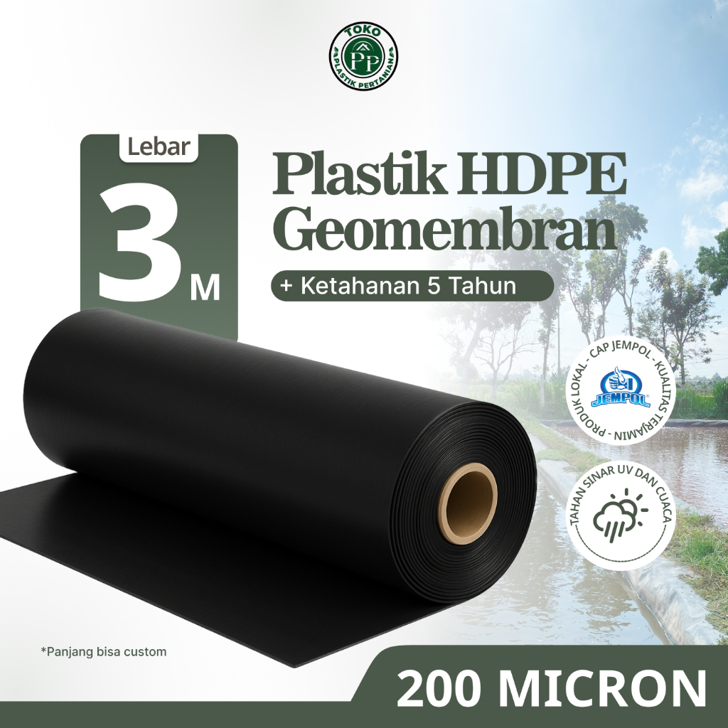 GEOMEMBRAN HDPE Plastik Kolam TEBAL 200 MICRON LEBAR 3 METER