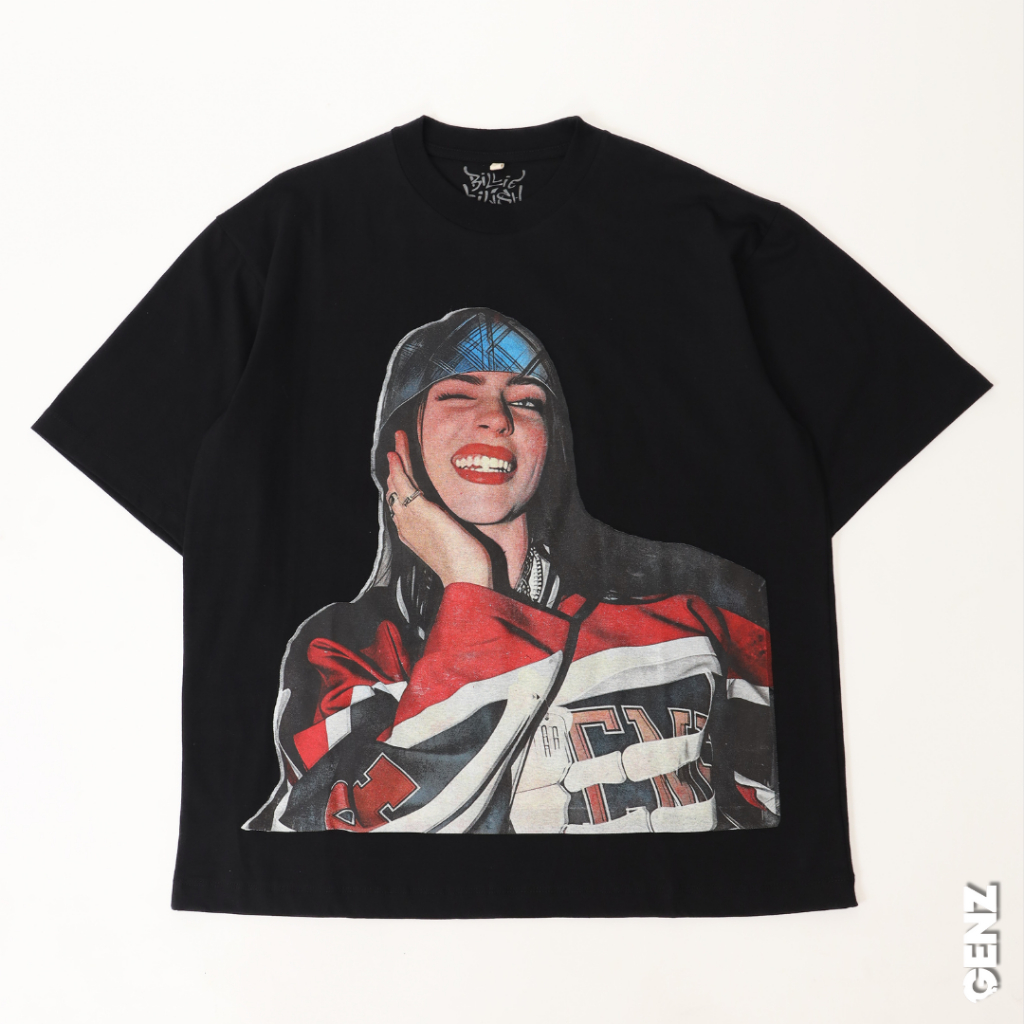 GENZ Kaos Oversize Billie Eilish - T Shirt Vintage Billie Eilish Black Cotton Combed 20s