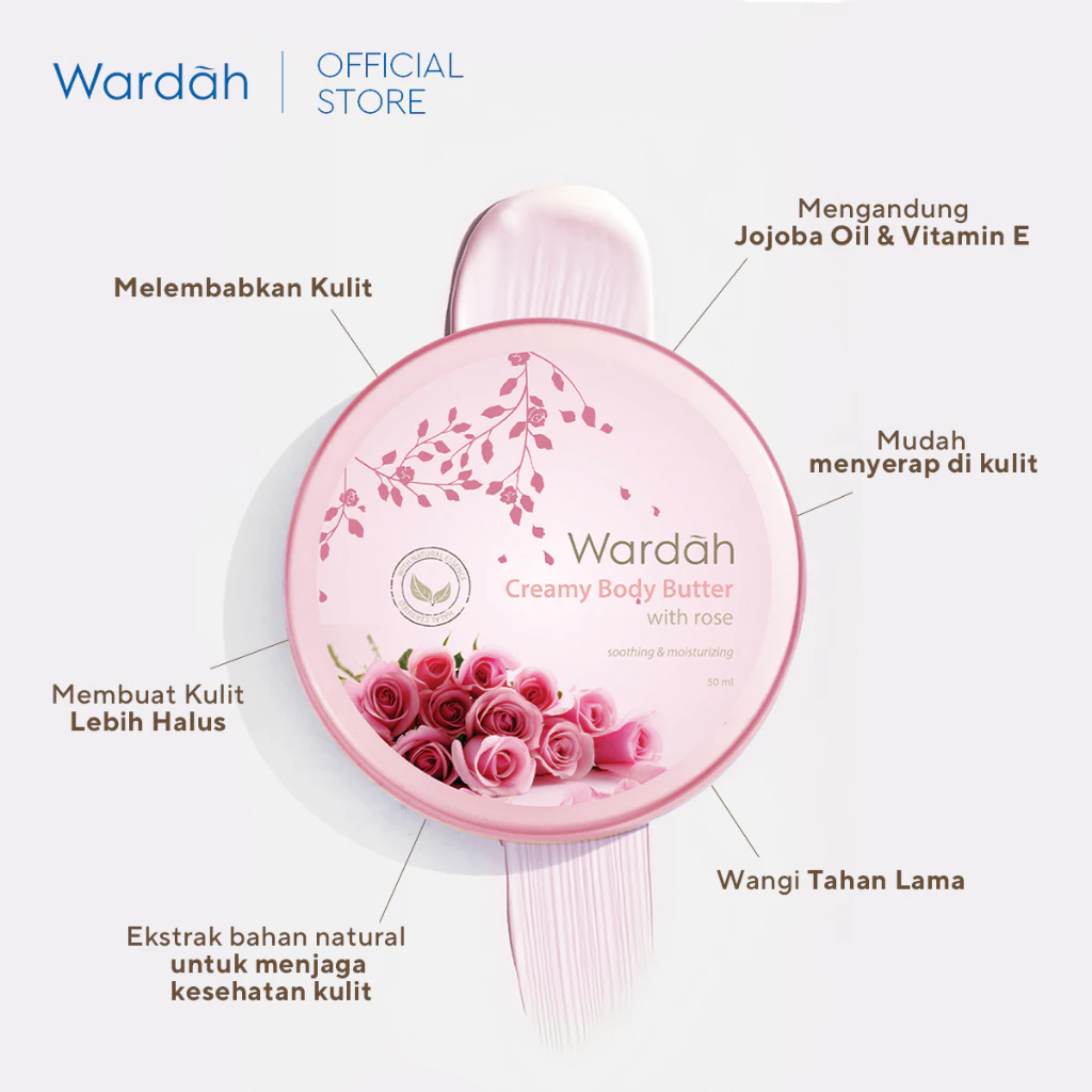 Wardah Creamy Body Butter 50 ml - Membantu melembabkan dan melembutkan kulit tangan serta badan - Mengandung Vitamin E dan Ekstrak Bahan Natural - Personal Care - Gambar 2