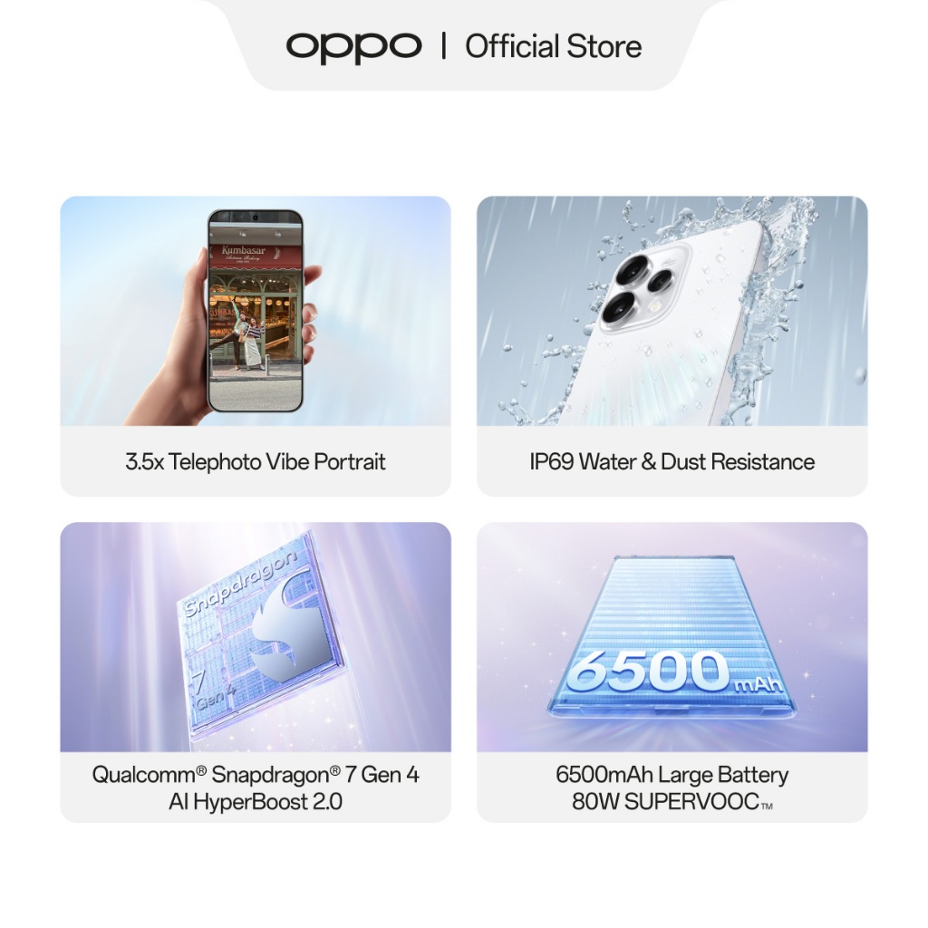 [BARU] OPPO Reno15 5G 8+256GB & 12+256GB [3.5x Telephoto Vibe Portrait, 6500mAh Battery 80W SUPERVOOC, IP69 Water & Dust Resistance] - Gambar 3