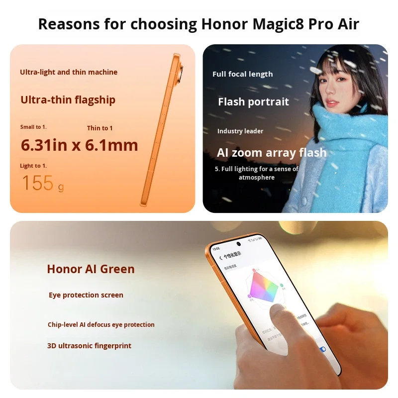Honor Magic 8 Pro Air 5G 6.31''OLED 120HZ Dimensity 9500 5500mAh 80W 50MP Dual 64MP Telefoto - Gambar 3