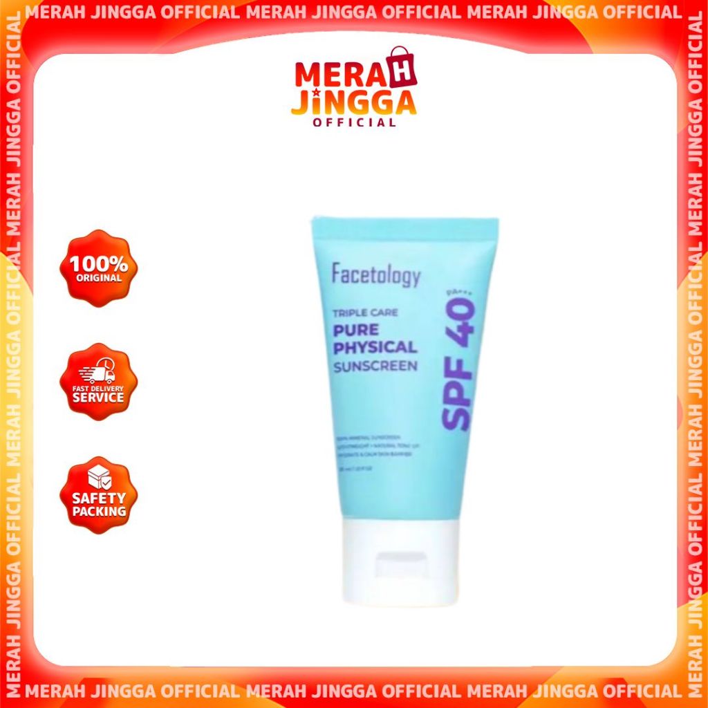Facetology Triple Care Pure Physical Sunscreen SPF 40 PA+++ Mineral Sunscreen /Merah Jingga Official