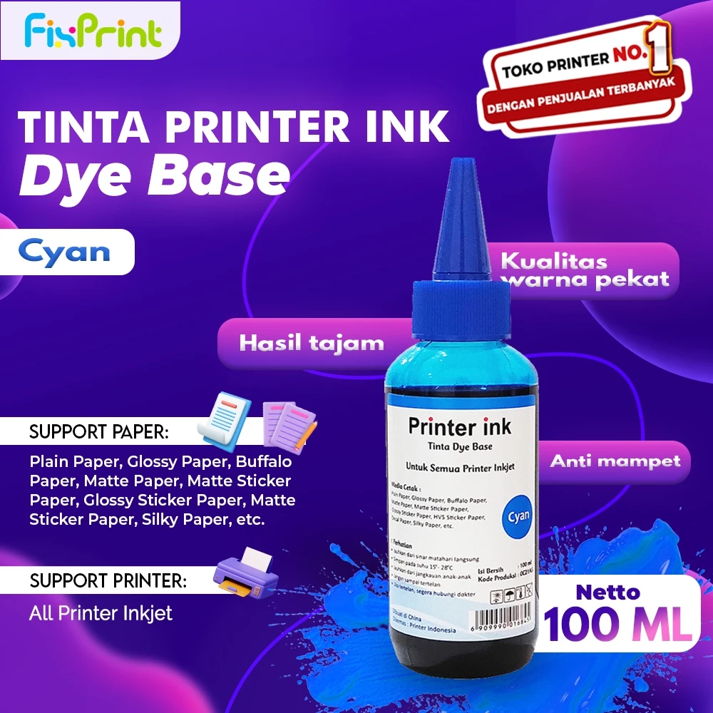 FixPrint Tinta Dye Base 100ml Isi Ulang Cartridge Infus Canon 810 811 740 741 88 98 745s 746s PG745 CL746 PG810 - Gambar 3