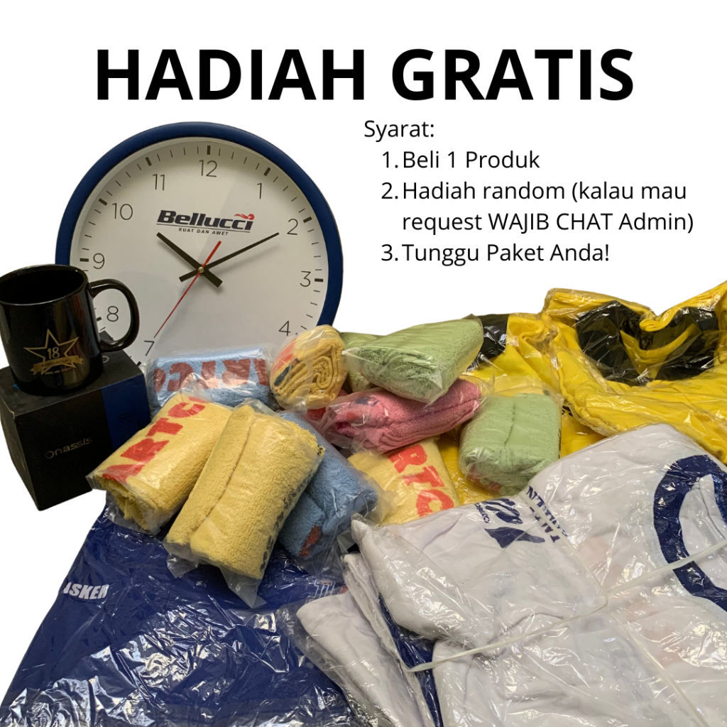 Baju Murah, Topi, Handuk, Gelas, Payung, Ukuran M,L,XL Hadiah Gratis WAJIB Beli Produk