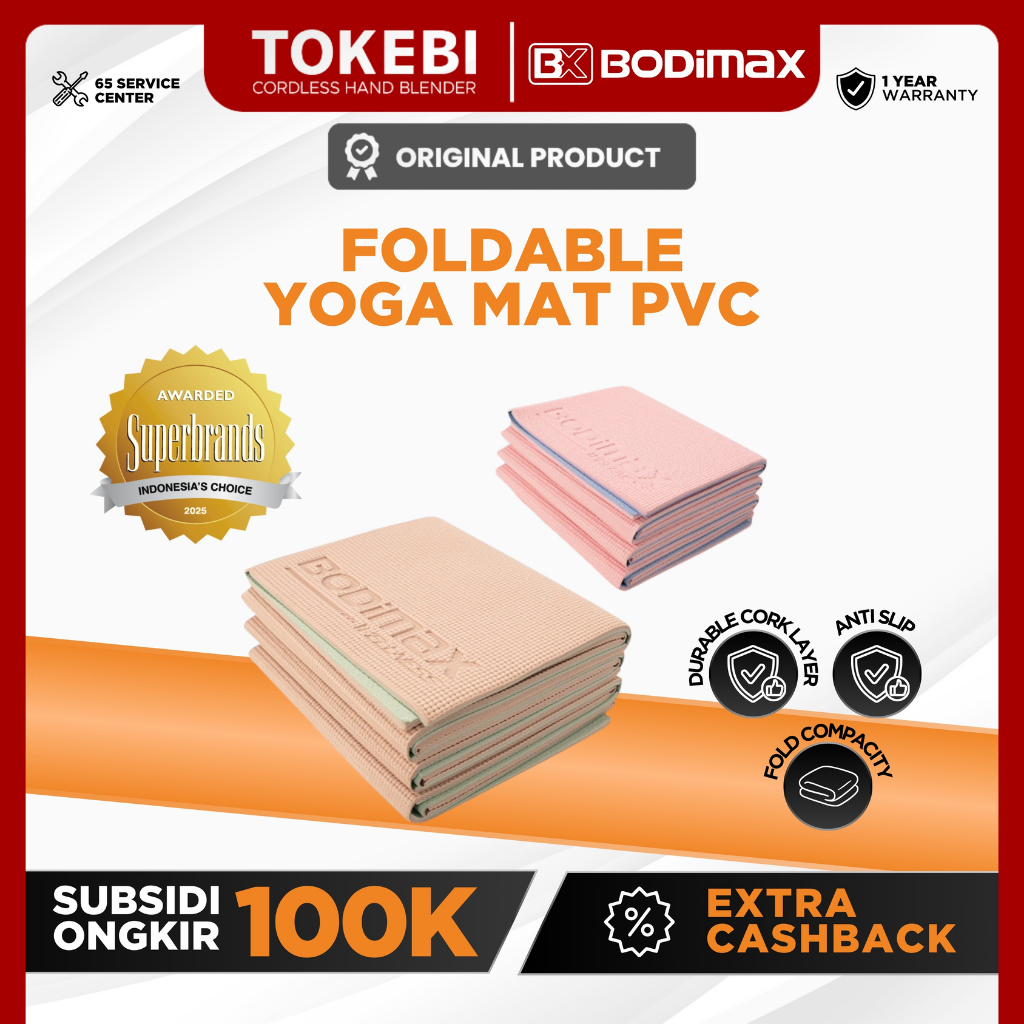 BODIMAX WELLNESS PVC FOLDABLE MAT / Matras Yoga & Fitness 8mm / Anti Slip / Foldable Exercise Mat
