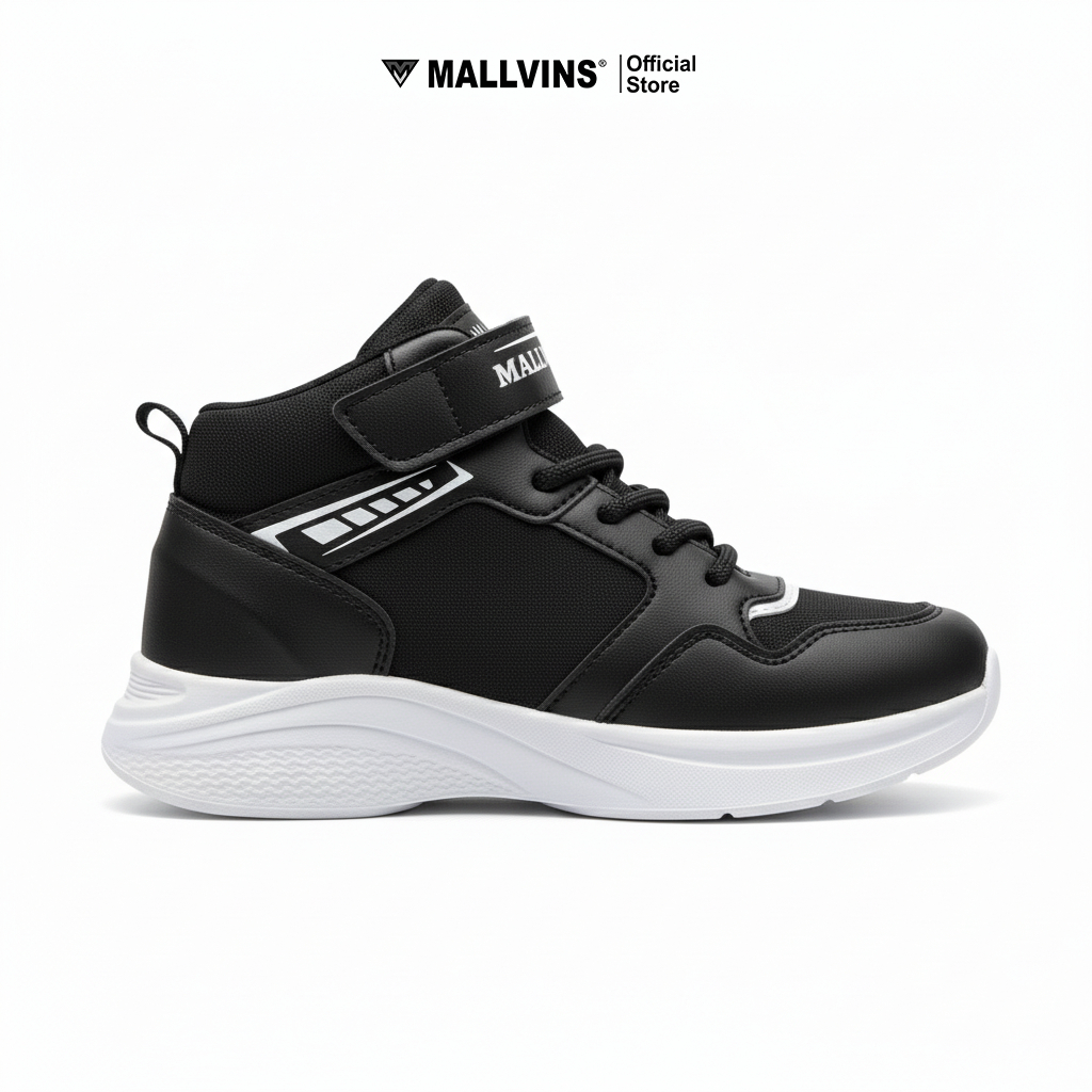 Mallvins - Galang Black White / Sepatu Sekolah Anak Laki Sneakers Sporty Ringan & Tangguh - Gambar 3