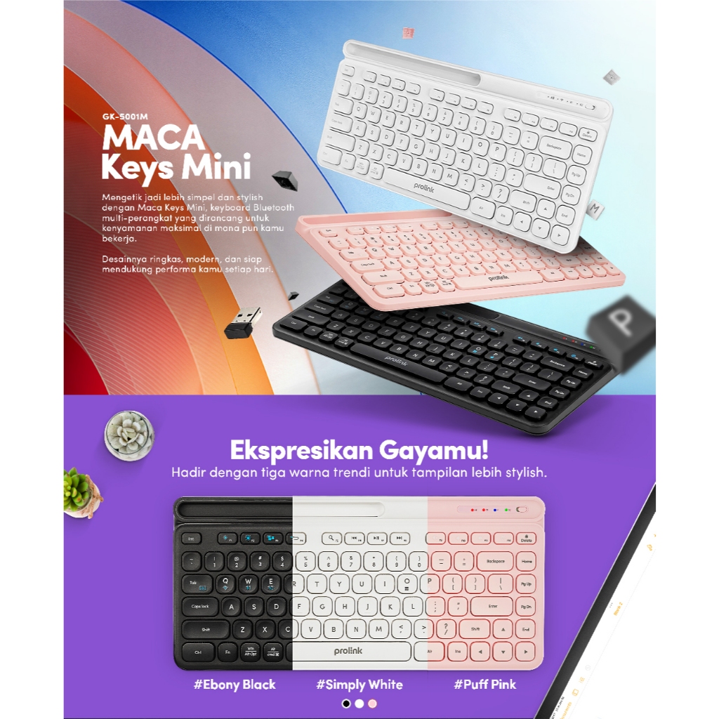 Prolink Keyboard Wireless Bluetooth Multi-device Slim / Anti-Bacterial - Gambar 4