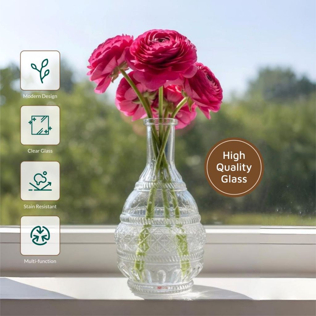 Vas Kaca Unik Tabung Kristal Bulat Bermotif 22 cm Vase Home Decor