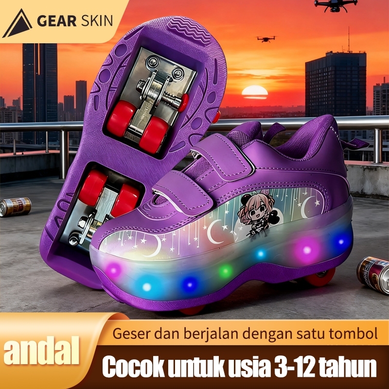 Matougui-sepatu roda Oxelo/Sepatu Roda Anak-&-Berani-&-sepatu roda anak laki-laki/lampu kedip/tidak licin/anti goyang/lnline skate/star/ukuran dapat disesuaikan/pu/gaya bajaj/mode skateboard - Gambar 3