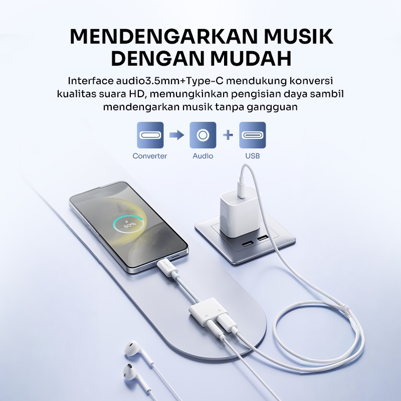 ROBOT RUC02 Type-C Audio Cable 2.4A HD Sound - Gambar 3
