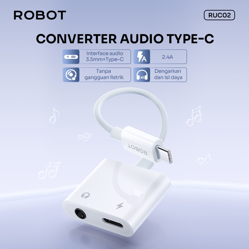 ROBOT RUC02 Type-C Audio Cable 2.4A HD Sound - Gambar 2