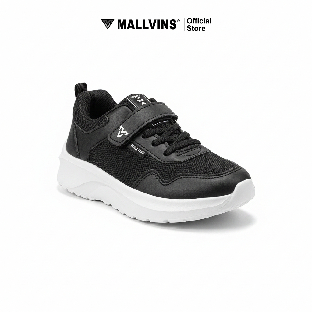 MALLVINS Sepatu Sekolah Anak Size 31-38 Black White - Gambar 3