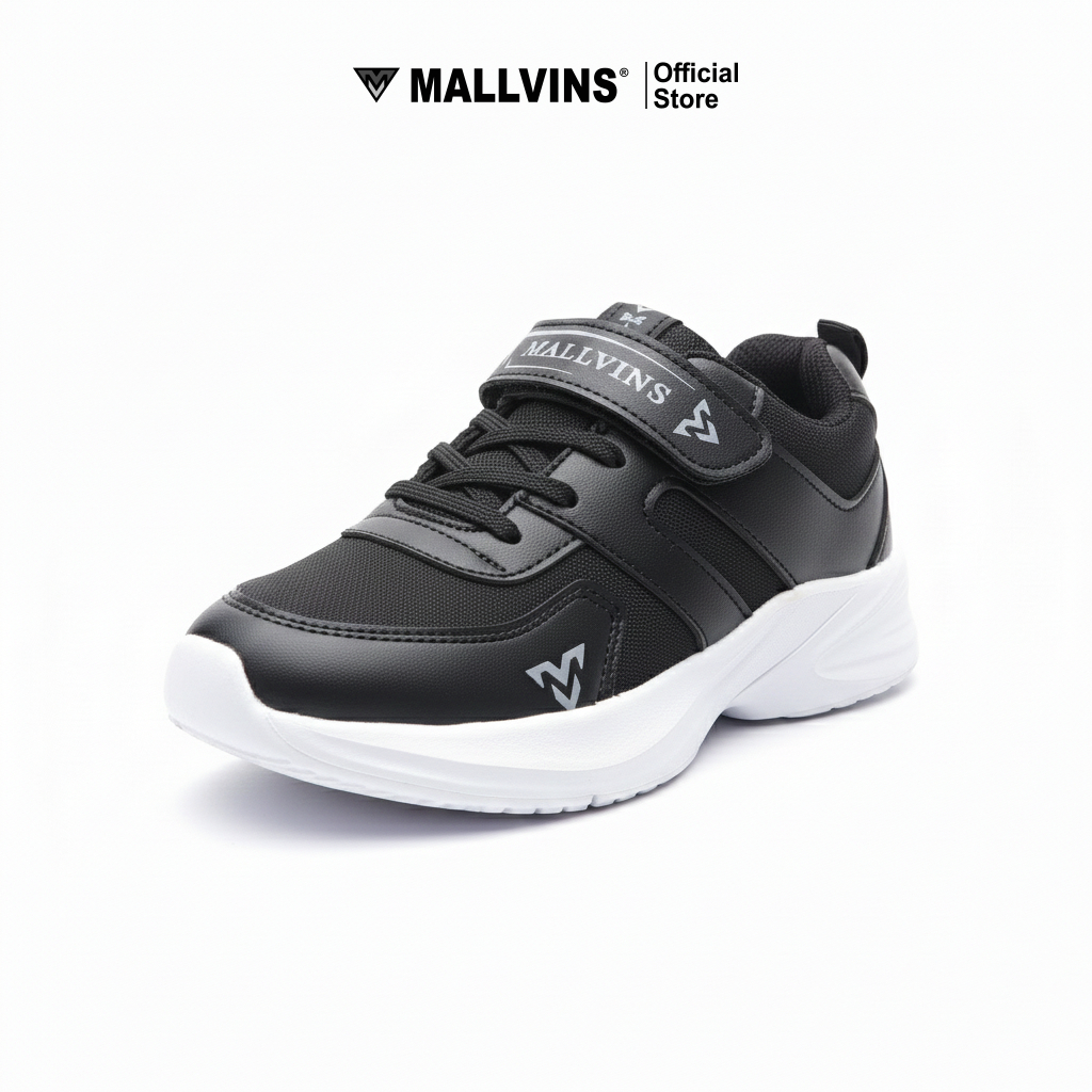 Mallvins - Gaza Black White - Sepatu Sekolah Sneakers Casual Anak Unisex - Gambar 4