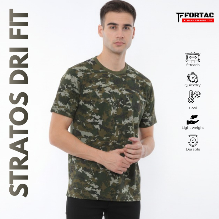 Fortac Stratos SS Shirt – DriFit Camo Sage Green Men's T-Shirt. Army ...