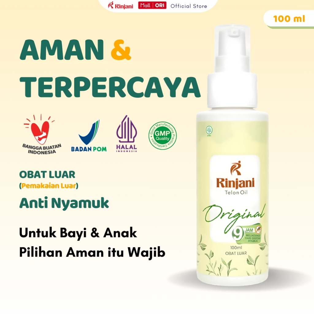 RINJANI Minyak Telon Plus Anti Nyamuk Hingga 9 Jam Original Botol Pump 100ml Anti Tumpah BPOM HALAL - Gambar 2