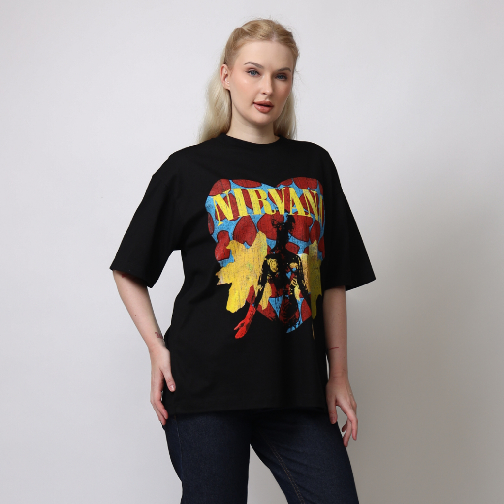 GENZ Kaos Oversize UNISEX  NIRVANA - T Shirt Vintage NIRVANA LOVE Black Cotton Combed 20s foto 2