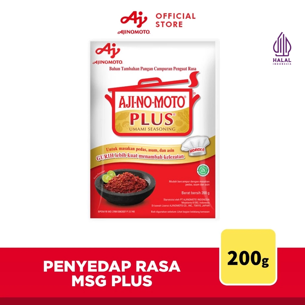 AJI-NO-MOTOÂ® PLUSÂ® Penyedap Rasa MSG 200G (1pc) - Lebih Gurih Menambah Kelezatan