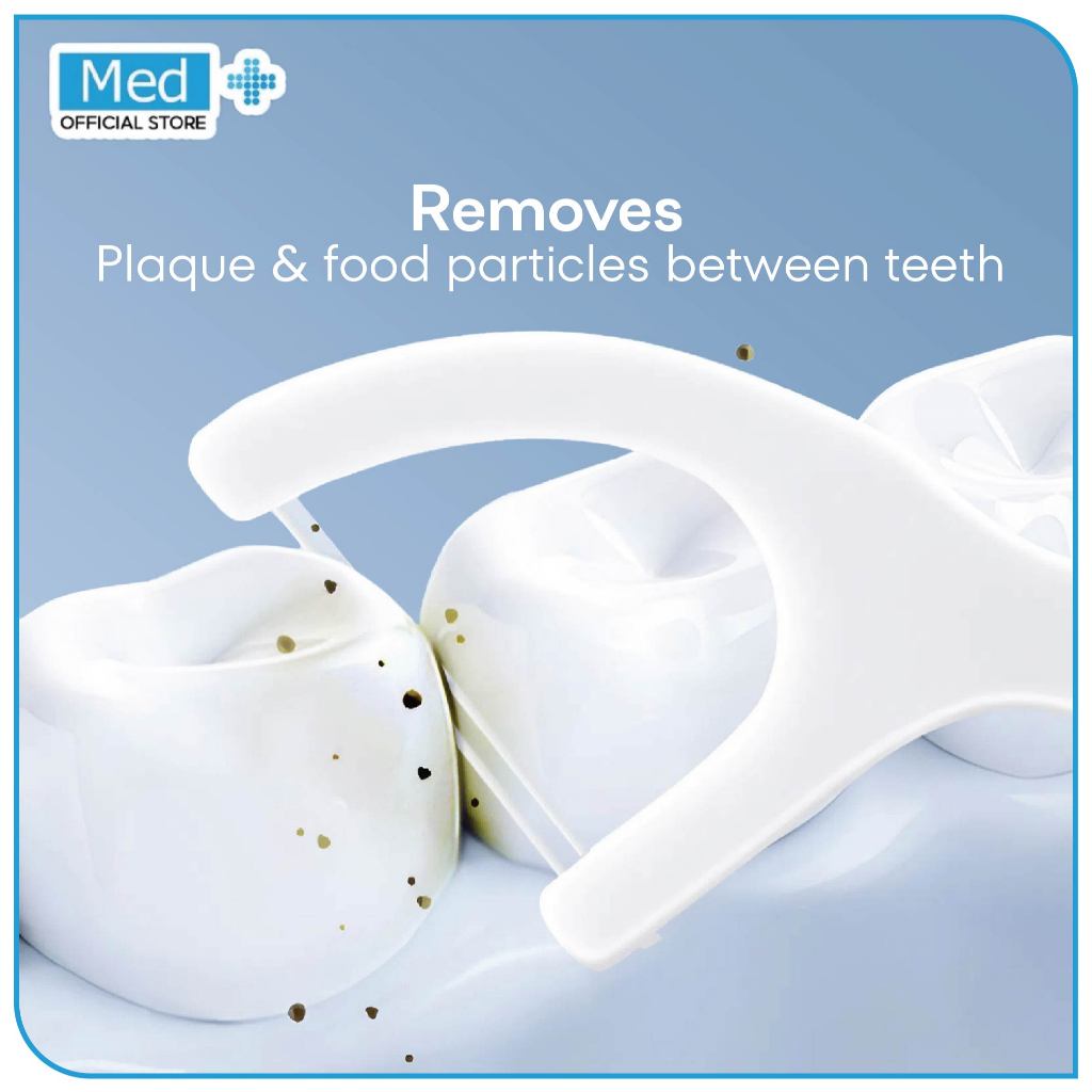 Med+ Dental Floss Double Tali / Tusuk Gigi 1 Pack 50 Pcs / Benang Gigi 2 in 1 / Pembersih Sela Gigi / Toothpick - Gambar 3