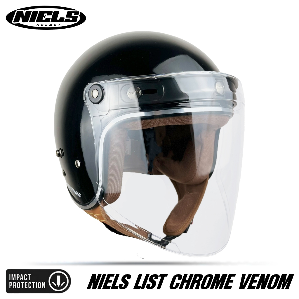 NIELS - Helm Bogo Retro List Chrome Kaca Venom Bening / Smoke