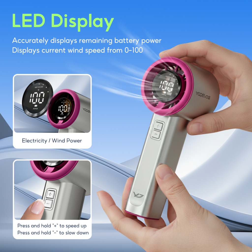 Yodevoe B01 Kipas Turbo 100 Gear Wind hight-speed kipas angin LED Digital Display kipas tangan - Gambar 4