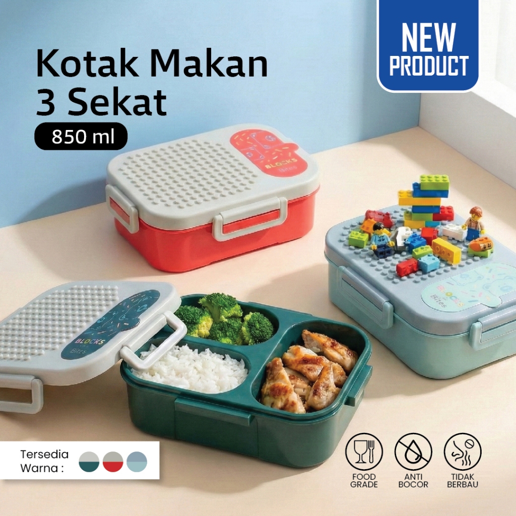 Lunch Box Kotak Makan Anak Sekat Anti Tumpah Plastik BPA FREE 850ml dan 900ml