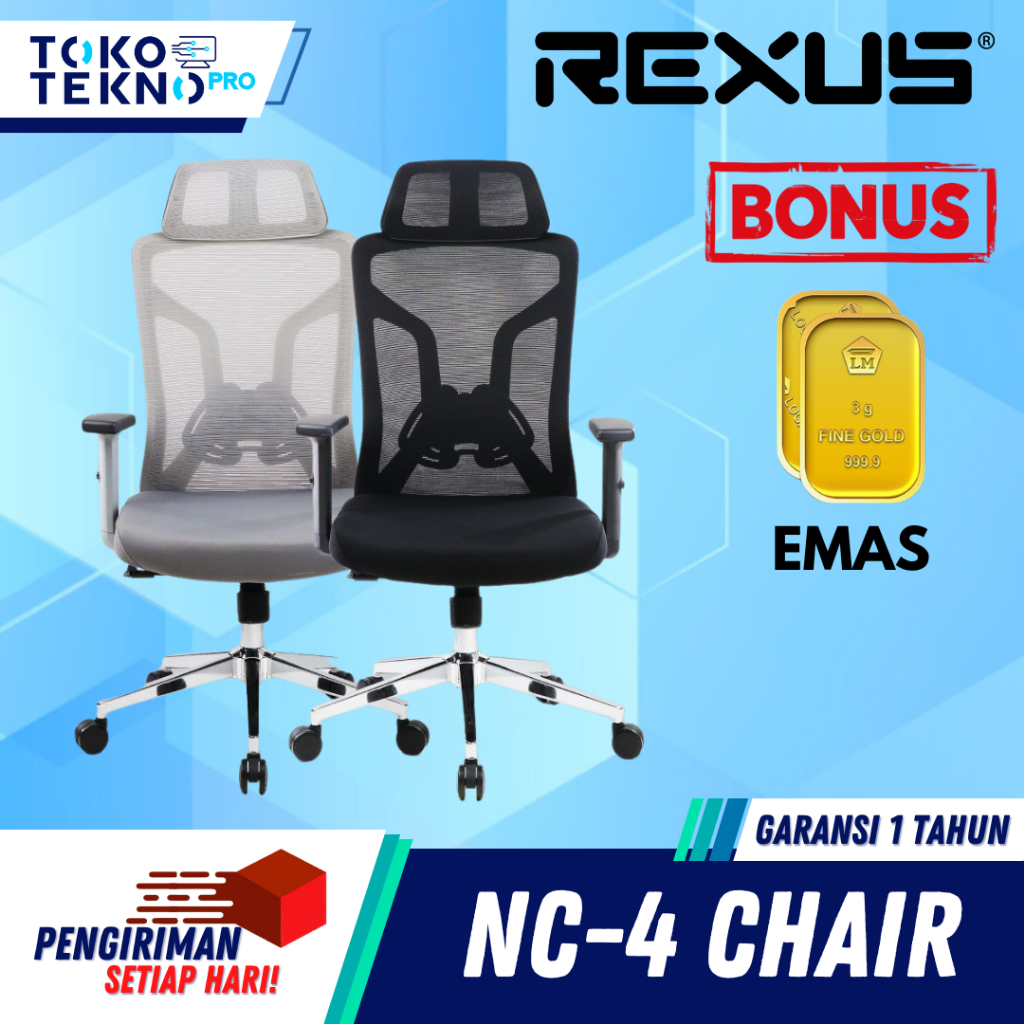 Rexus NC4 / NC-4 Ergonomic Office Chair Kursi Kantor Adjustable Headrest