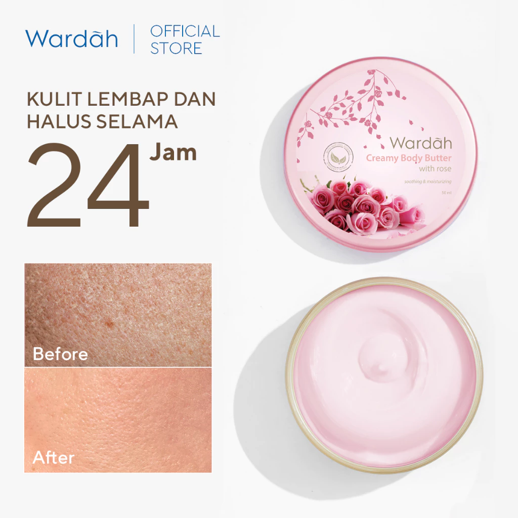 Wardah Creamy Body Butter 50 ml - Membantu melembabkan dan melembutkan kulit tangan serta badan - Mengandung Vitamin E dan Ekstrak Bahan Natural - Personal Care - Gambar 3
