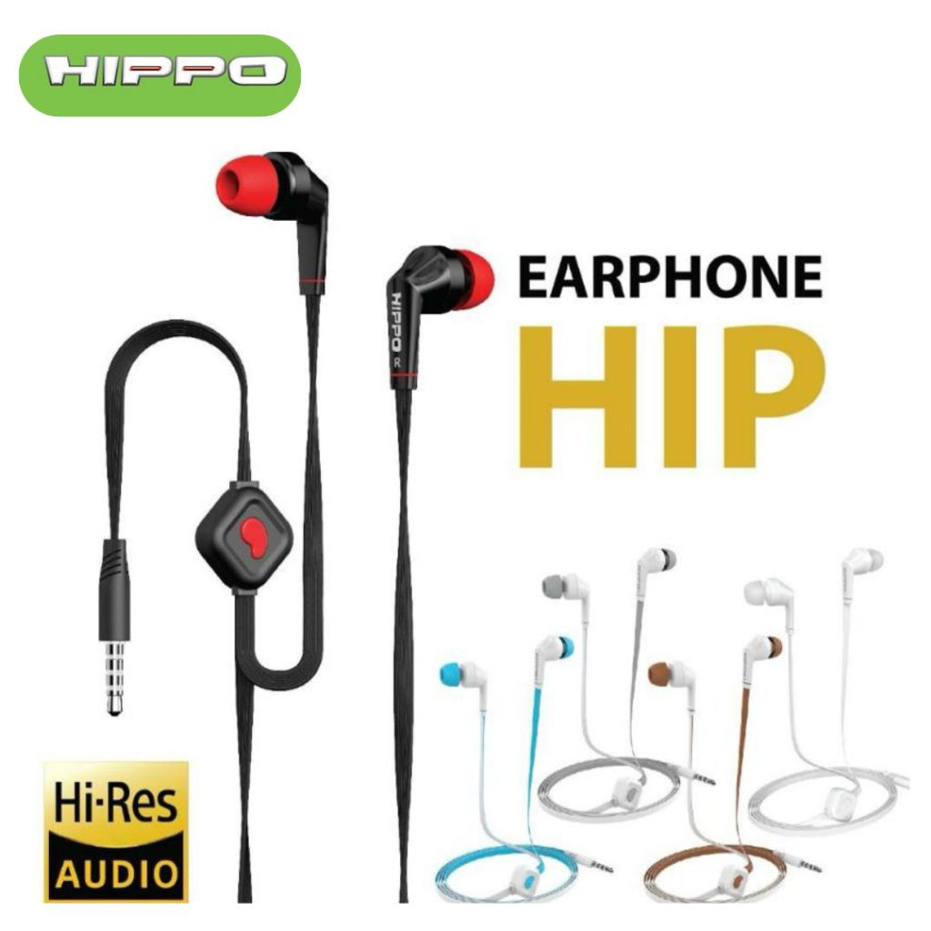 Hippo Headset Handsfree Hip Earbuds Jack 3.5MM Super Bass Stereo Clear and Powerfull Wired Earphone Hands Free Earbud