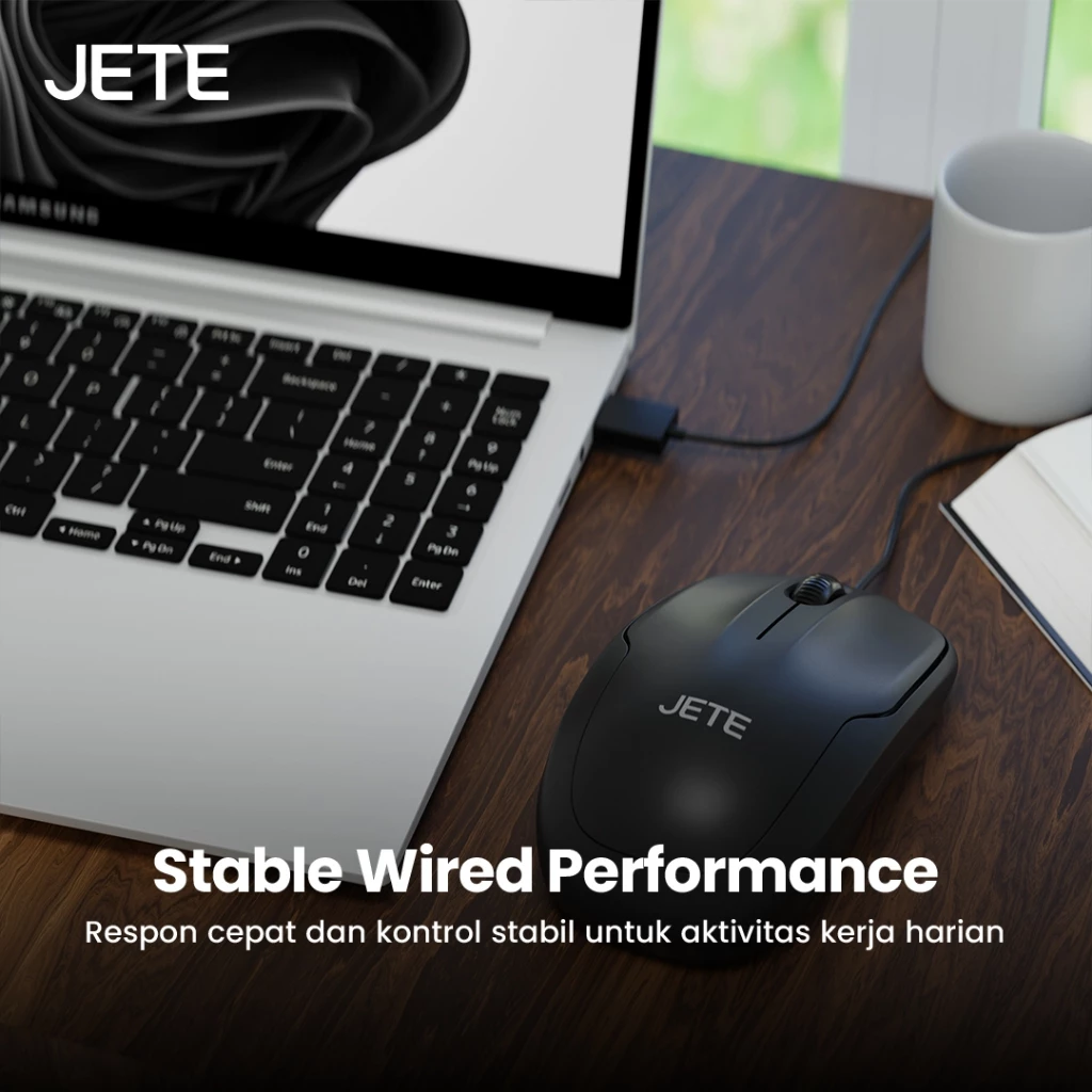 Mouse Kabel JETE MO106 1200 DPI Wired Optical Mouse Kerja Kantor Mouse Cable USB PC Laptop Non Slip Scroll - Gambar 3