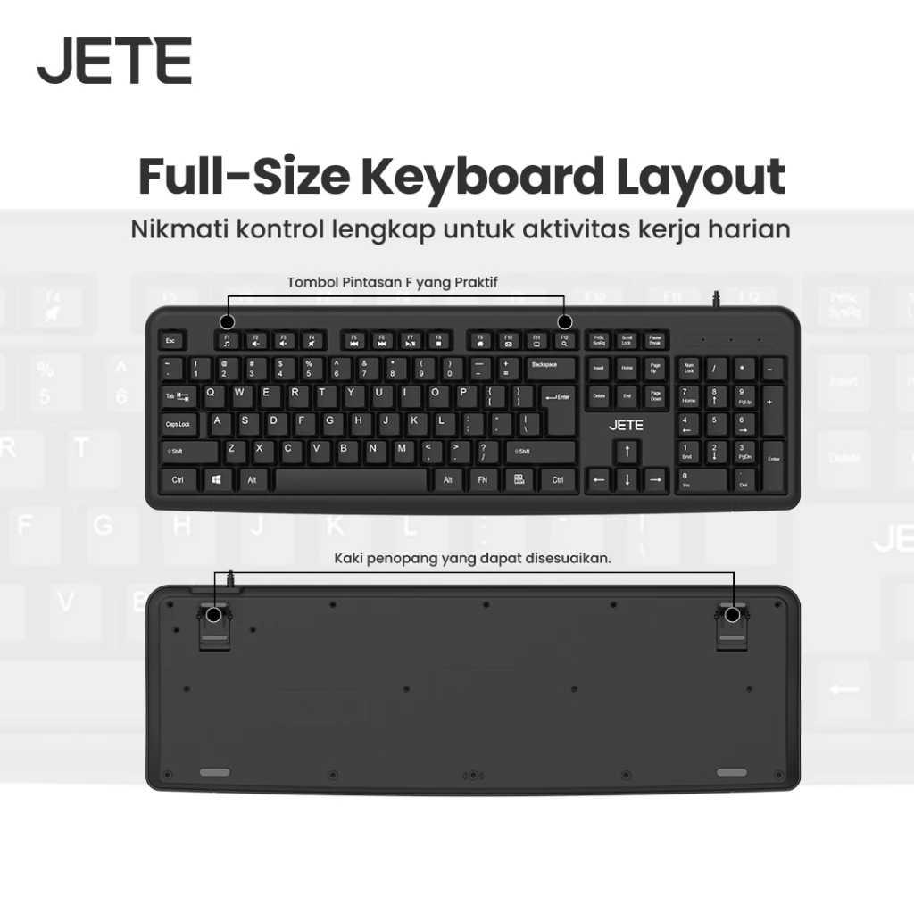 Keyboard Mouse Combo JETE MK101 Keyboard Mouse Kabel 1200 DPI Wired USB Keyboard Mouse Kantor PC Laptop Komputer Windows - Gambar 4