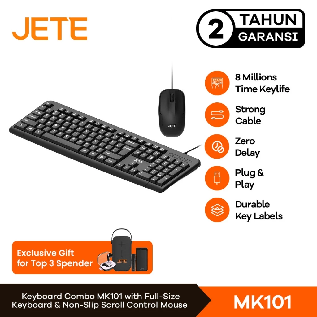 Keyboard Mouse Combo JETE MK101 Keyboard Mouse Kabel 1200 DPI Wired USB Keyboard Mouse Kantor PC Laptop Komputer Windows