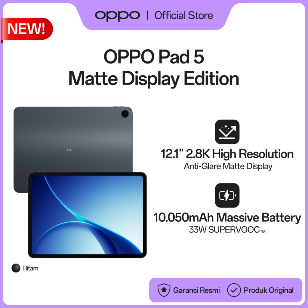 [NEW] OPPO Pad 5 Matte Display Edition 8GB/256GB Starlight Black WIFI [12.1" 2.8K Anti-Glare Matte Display, AI-Powered Note-Taking, 10050mAh Massive Batter] - Gambar 3