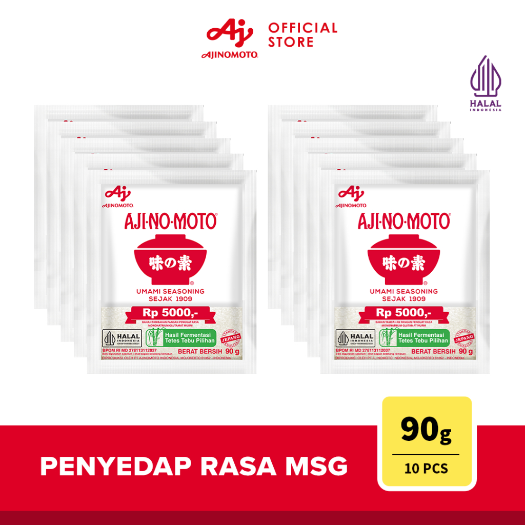 AJI-NO-MOTOÂ® Penyedap Rasa MSG Ajinomoto 90G (10pcs) - Menambah Rasa Umami Dan Membantu Mengurangi Garam Untuk Tetap Lezat