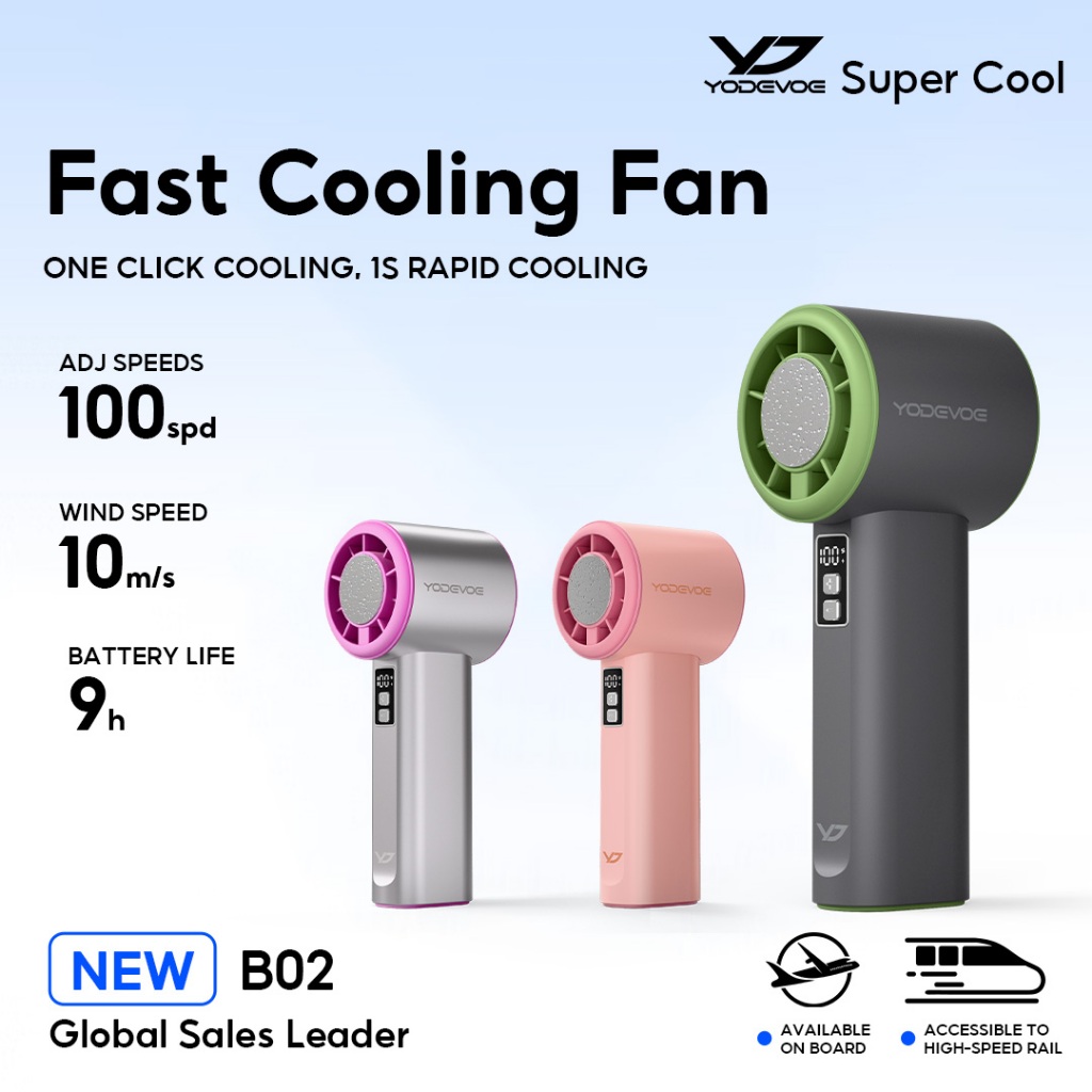 Yodevoe B02 High-Speed Fan Portable HandHeld Mini kipas  Kapasitas baterai 4000mAh  Strong Wind 100 Gear Wind Speed Digital