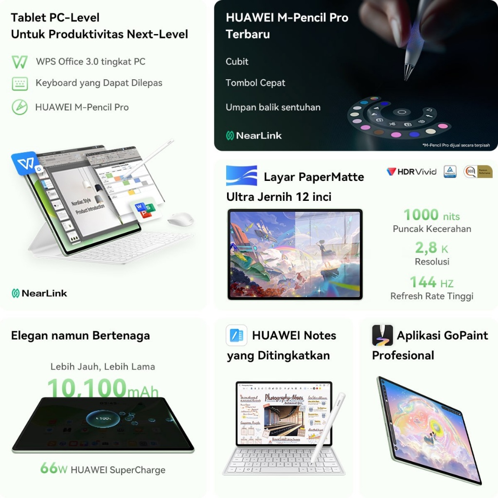 7.7 Voucher s d 20% HUAWEI MatePad 12 X 2026 Tablet PC-Level WPS 3.0 Layar PaperMatte Ultra Jernih Support M-Pencil Pro - Gambar 2