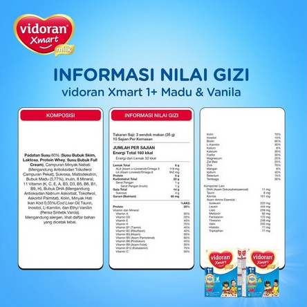VIDORAN XMART 900GR 1+ 3+ VANILA MADU TAHAP 1+ TAHAP 3+ IMUN UP SUSU FORMULA 900 GR SSKD NM - Gambar 4