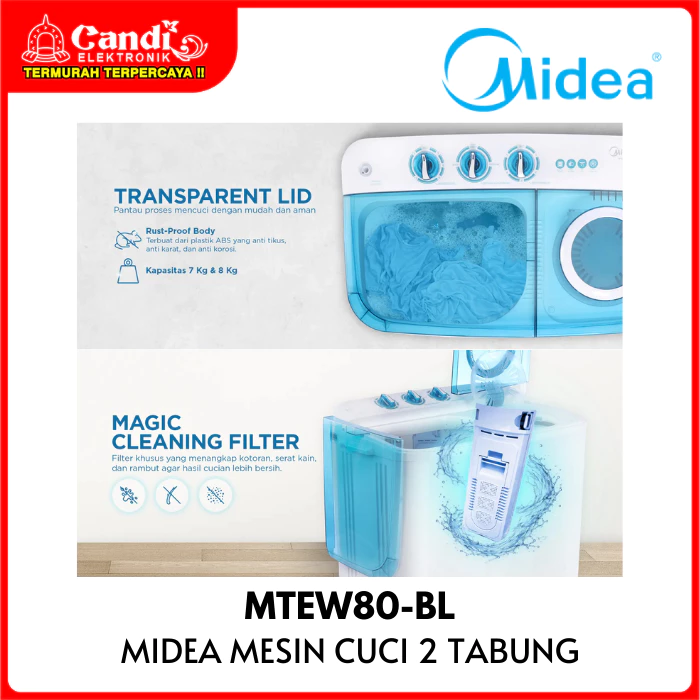 MIDEA Mesin Cuci 2 Tabung 8 Kg Hijab Wash MTEW80-BL - Gambar 2